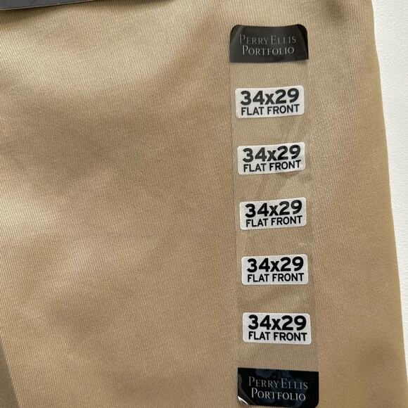 Perry Ellis Portfolio Pants Mens Cotton Khaki Flat Front No Iron Pant Size 34X29 - Picture 9 of 11